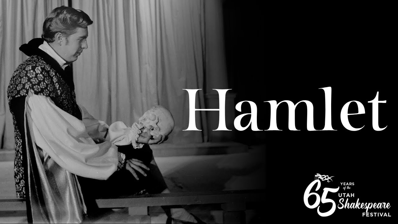 Hamlet performance at Utah Shakespeare Festival 2026 in Cedar City, dramatic Shakespeare scene with a young prince in a dark stage setting